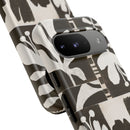 Floral Block Print Tough Phone Case — Black & White Botanical Protective Cover