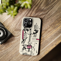 Abstract Face Line Art Slim Phone Case | Minimal Pink Accent