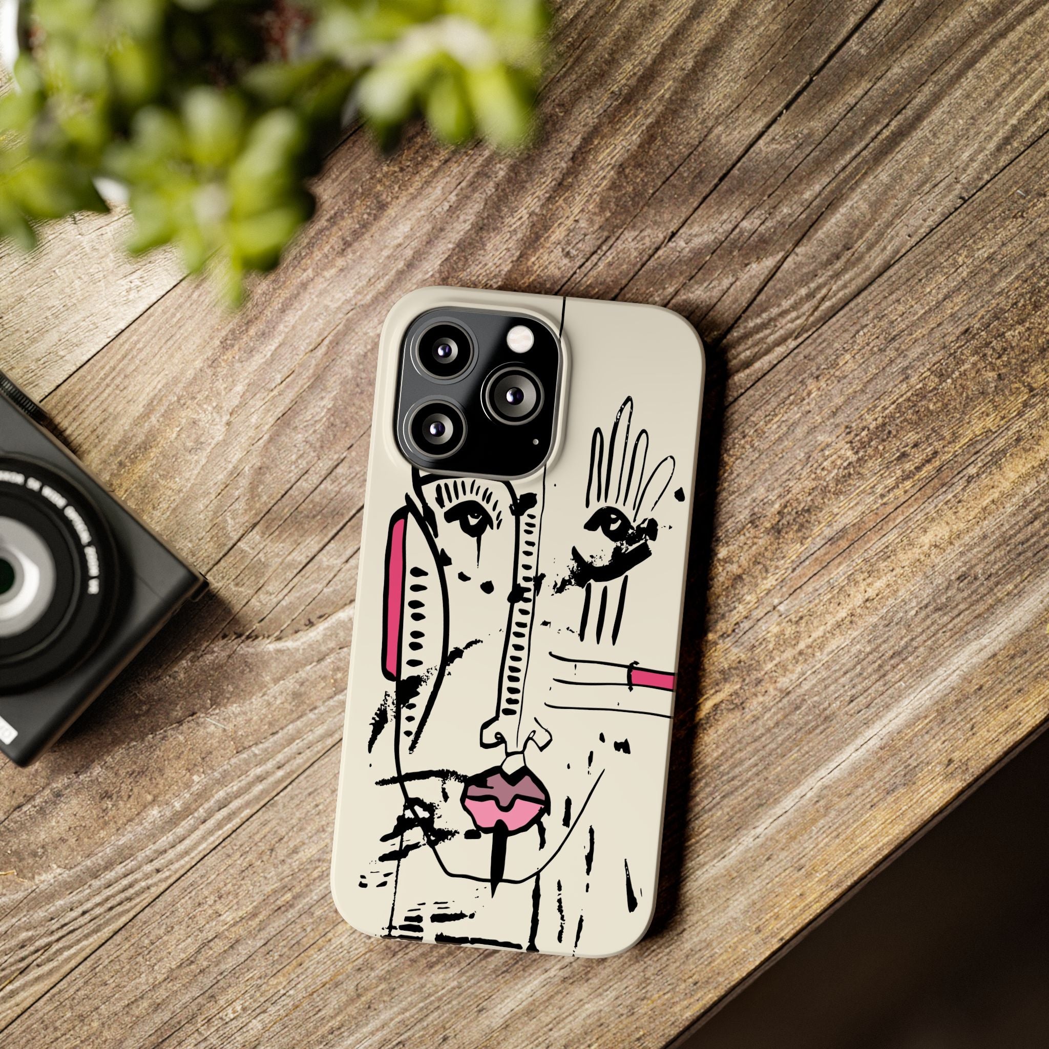 Abstract Face Line Art Slim Phone Case | Minimal Pink Accent