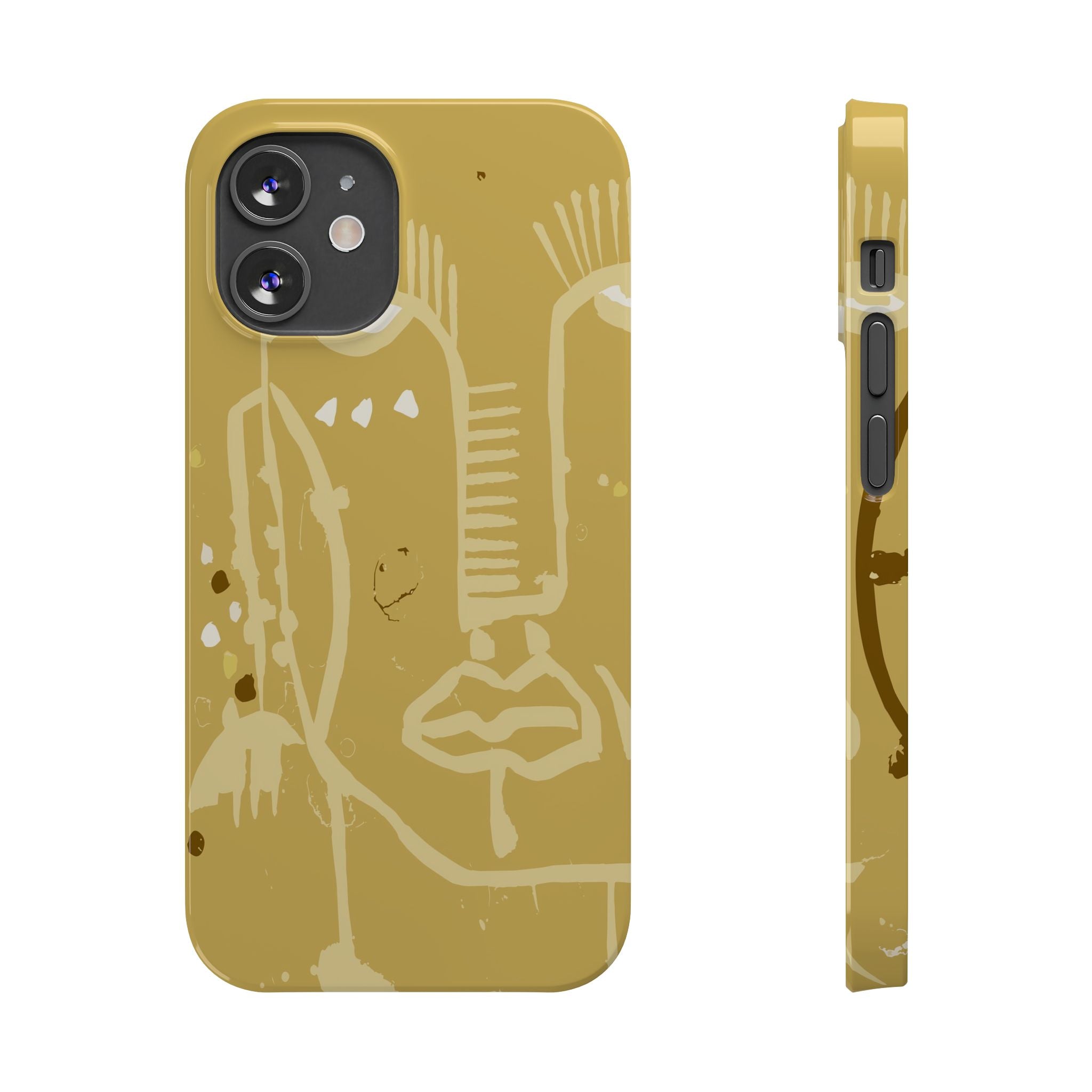 Abstract Line Face Slim Phone Case | Minimalist Art, Mustard Yellow