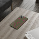 Abstract Face Line Art Slim Phone Case | Olive Green with Magenta Sketch