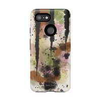 Watercolor Ink Splash Tough Phone Case — Abstract Olive, Blush & Charcoal Protective Cover