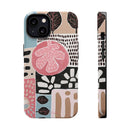 Abstract Floral Magnetic Phone Case — Impact-Resistant Protective Cover with Pink & Teal Collage Design