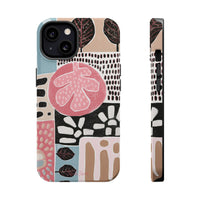 Abstract Floral Magnetic Phone Case — Impact-Resistant Protective Cover with Pink & Teal Collage Design