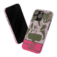 Slim Phone Case — Retro Monstera Plant Pink Green Botanical Design
