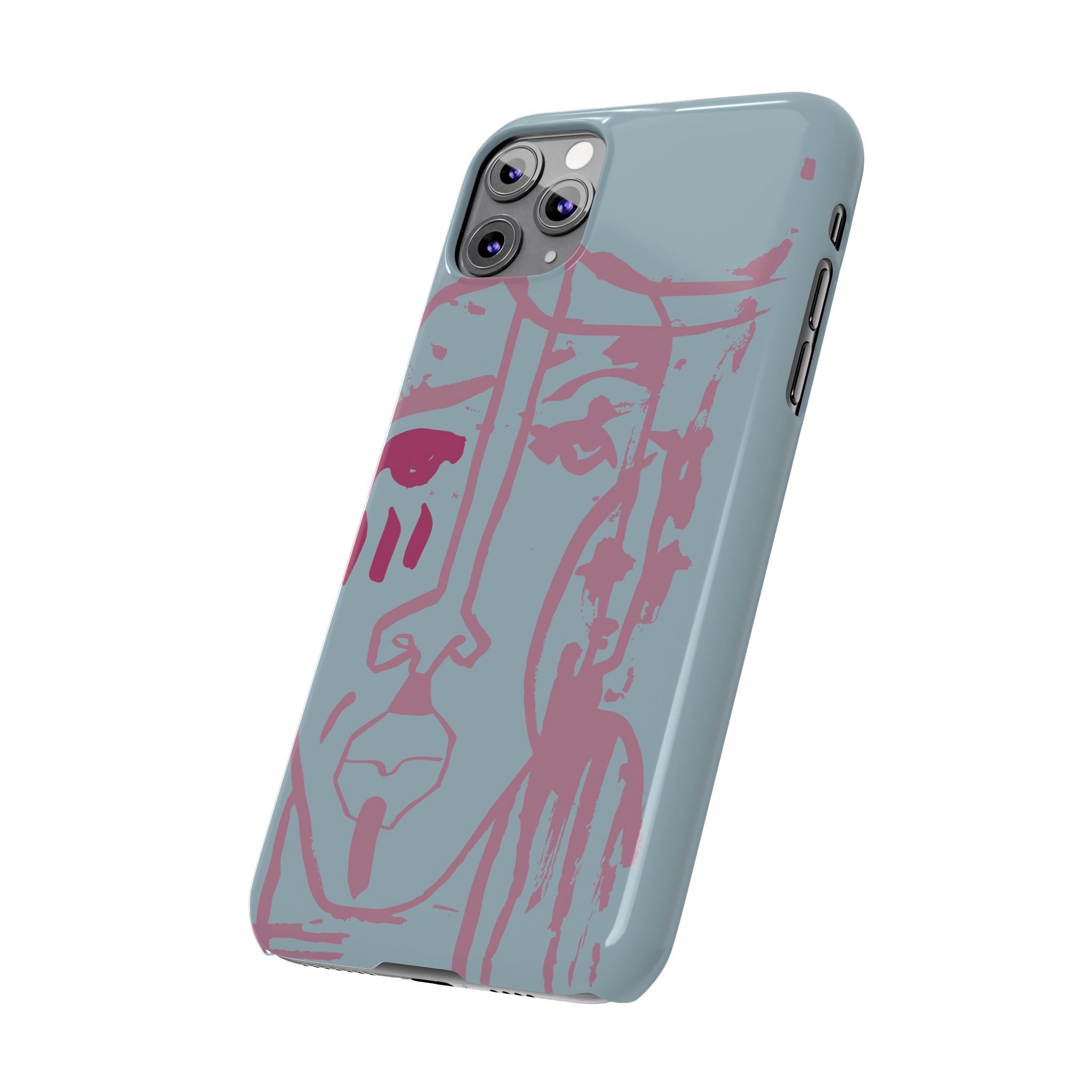 Abstract Line Face Slim Phone Case | Minimalist Portrait, Dusty Blue & Rose