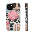 Abstract Floral Magnetic Phone Case — Impact-Resistant Protective Cover with Pink & Teal Collage Design
