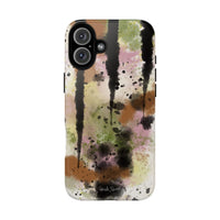 Watercolor Ink Splash Tough Phone Case — Abstract Olive, Blush & Charcoal Protective Cover