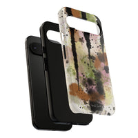 Watercolor Ink Splash Tough Phone Case — Abstract Olive, Blush & Charcoal Protective Cover