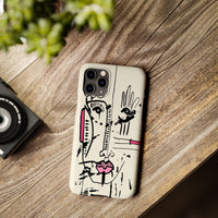 Abstract Face Line Art Slim Phone Case | Minimal Pink Accent