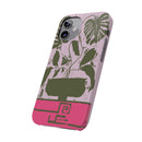 Slim Phone Case — Retro Monstera Plant Pink Green Botanical Design