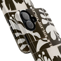 Floral Block Print Tough Phone Case — Black & White Botanical Protective Cover