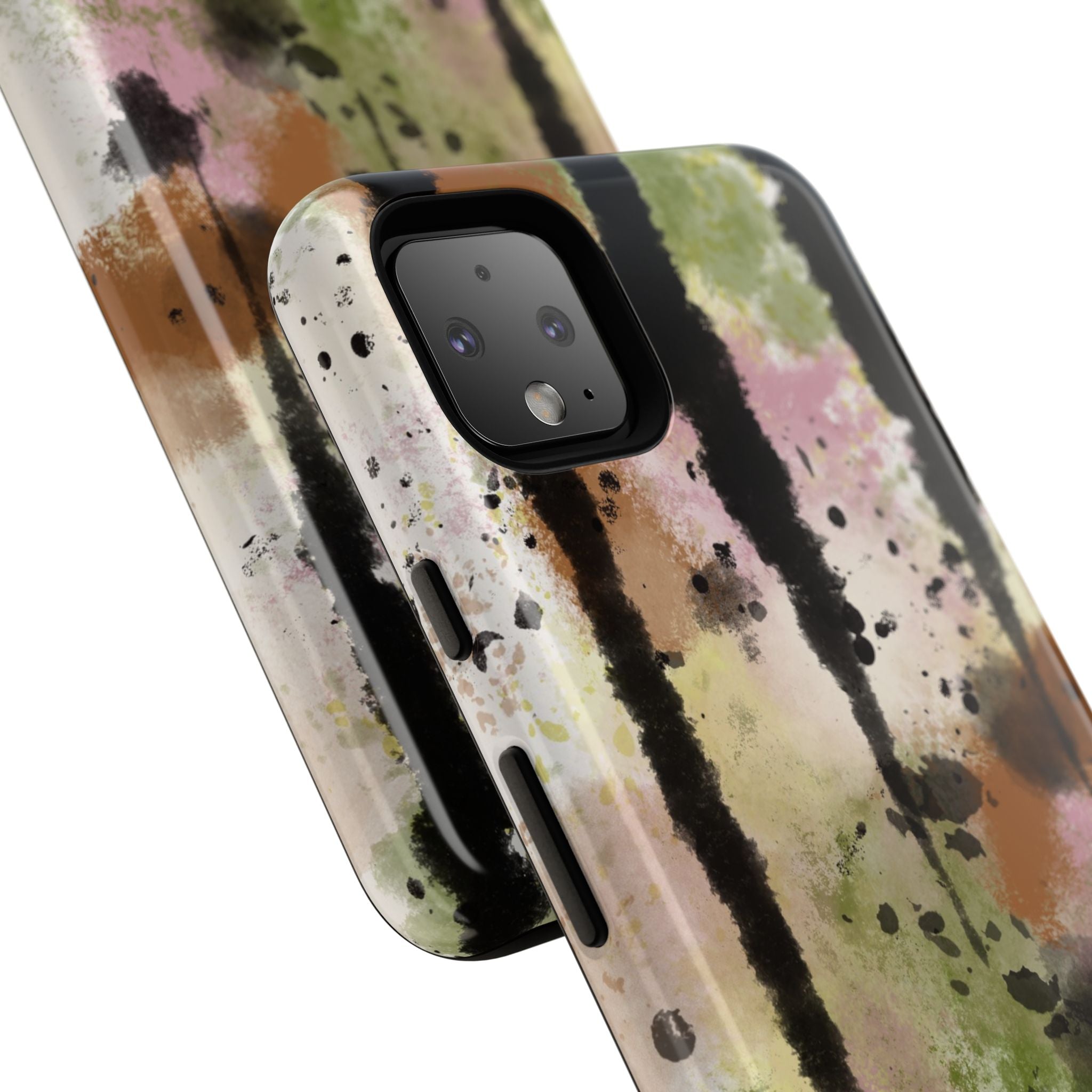 Watercolor Ink Splash Tough Phone Case — Abstract Olive, Blush & Charcoal Protective Cover