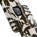 Floral Block Print Tough Phone Case — Black & White Botanical Protective Cover