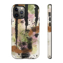 Watercolor Ink Splash Tough Phone Case — Abstract Olive, Blush & Charcoal Protective Cover