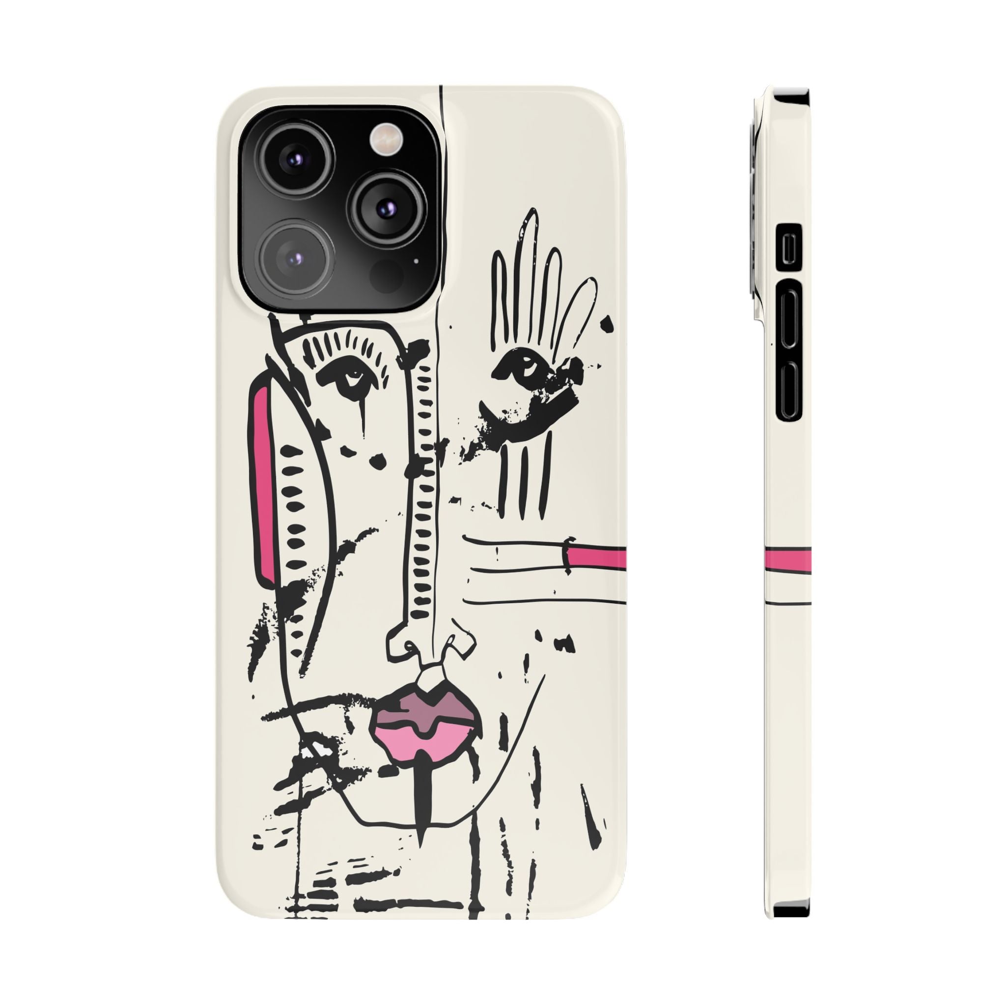 Abstract Face Line Art Slim Phone Case | Minimal Pink Accent