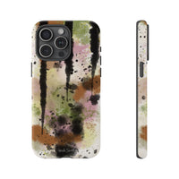 Watercolor Ink Splash Tough Phone Case — Abstract Olive, Blush & Charcoal Protective Cover