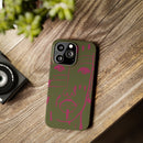 Abstract Face Line Art Slim Phone Case | Olive Green with Magenta Sketch