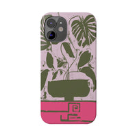 Slim Phone Case — Retro Monstera Plant Pink Green Botanical Design