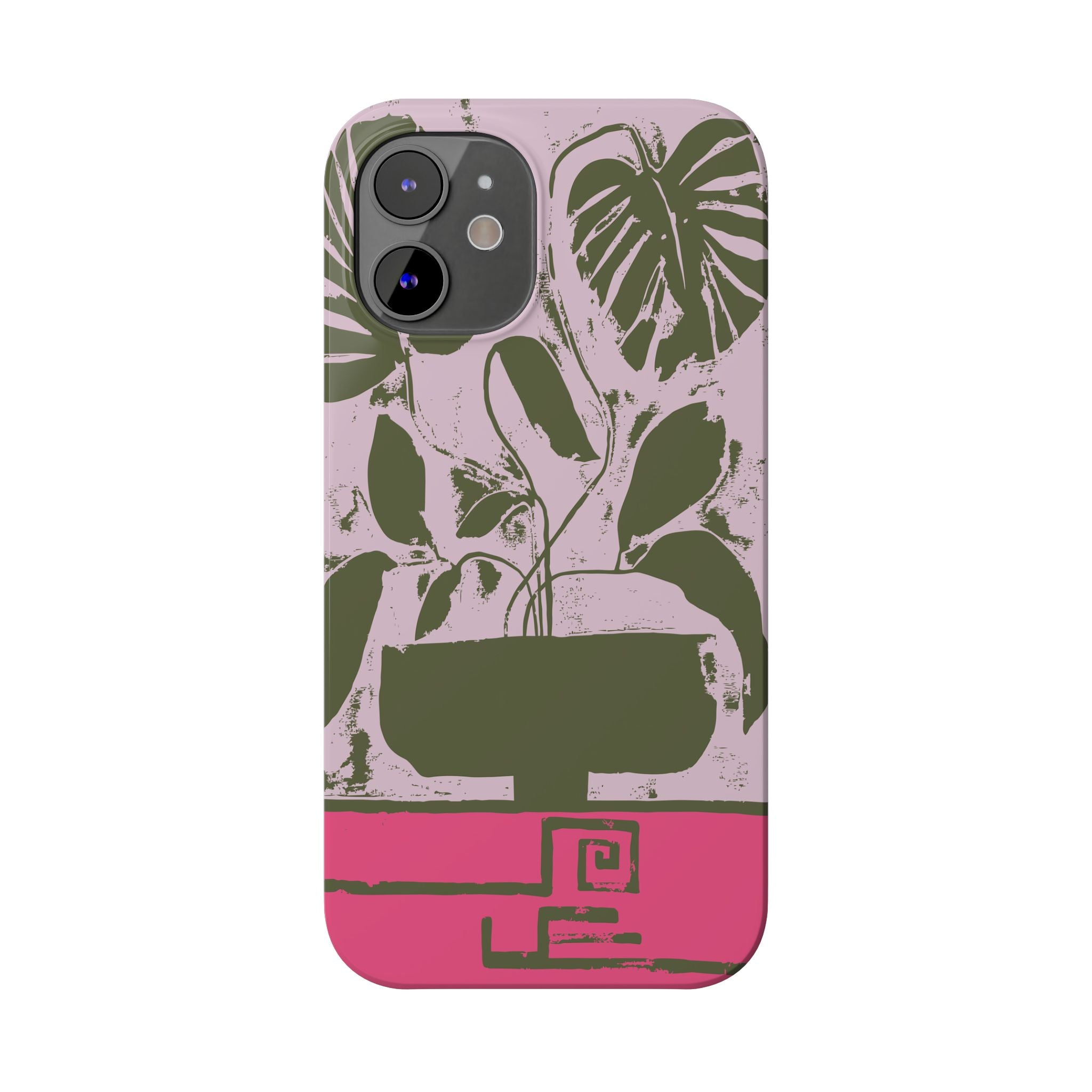 Slim Phone Case — Retro Monstera Plant Pink Green Botanical Design