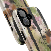 Watercolor Ink Splash Tough Phone Case — Abstract Olive, Blush & Charcoal Protective Cover