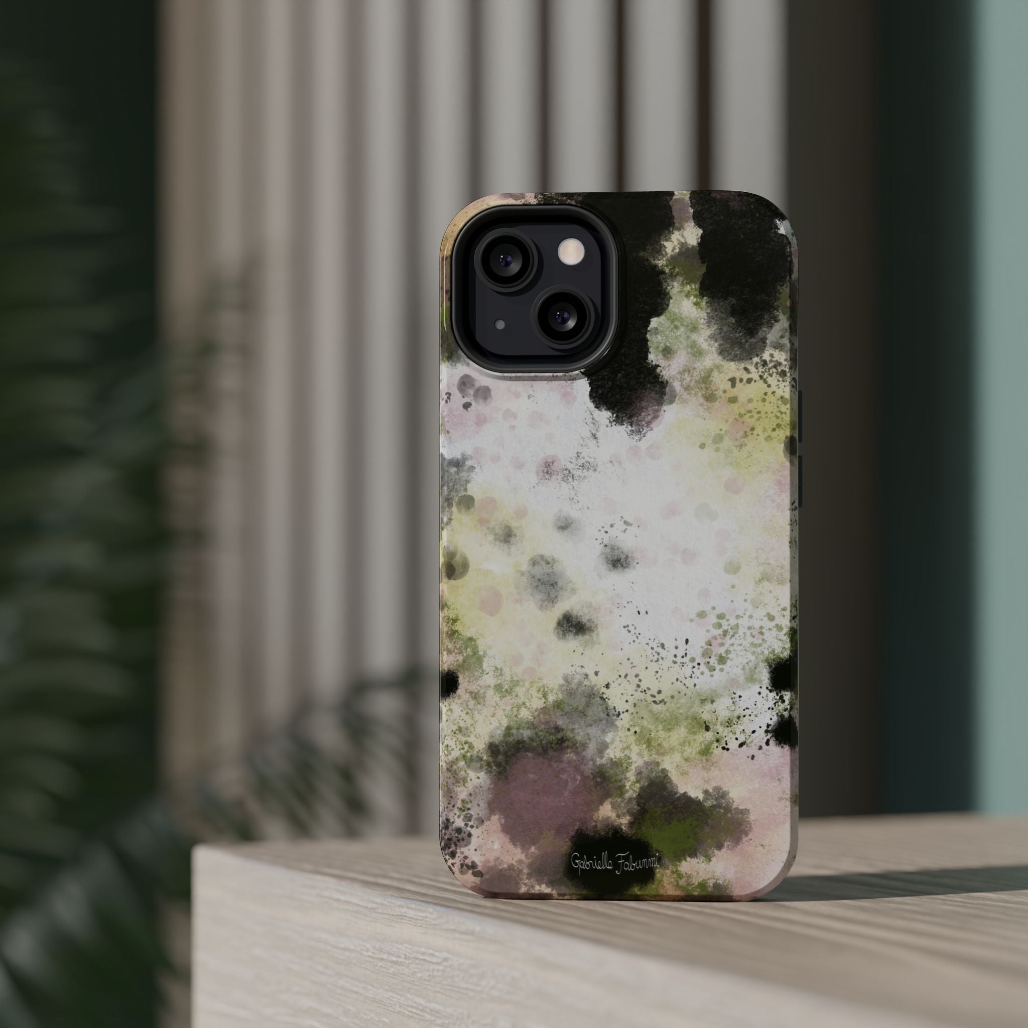 Watercolor Moss Phone Case — Impact‑Resistant Magnetic iPhone Cover