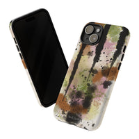 Watercolor Ink Splash Tough Phone Case — Abstract Olive, Blush & Charcoal Protective Cover
