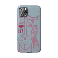 Abstract Line Face Slim Phone Case | Minimalist Portrait, Dusty Blue & Rose
