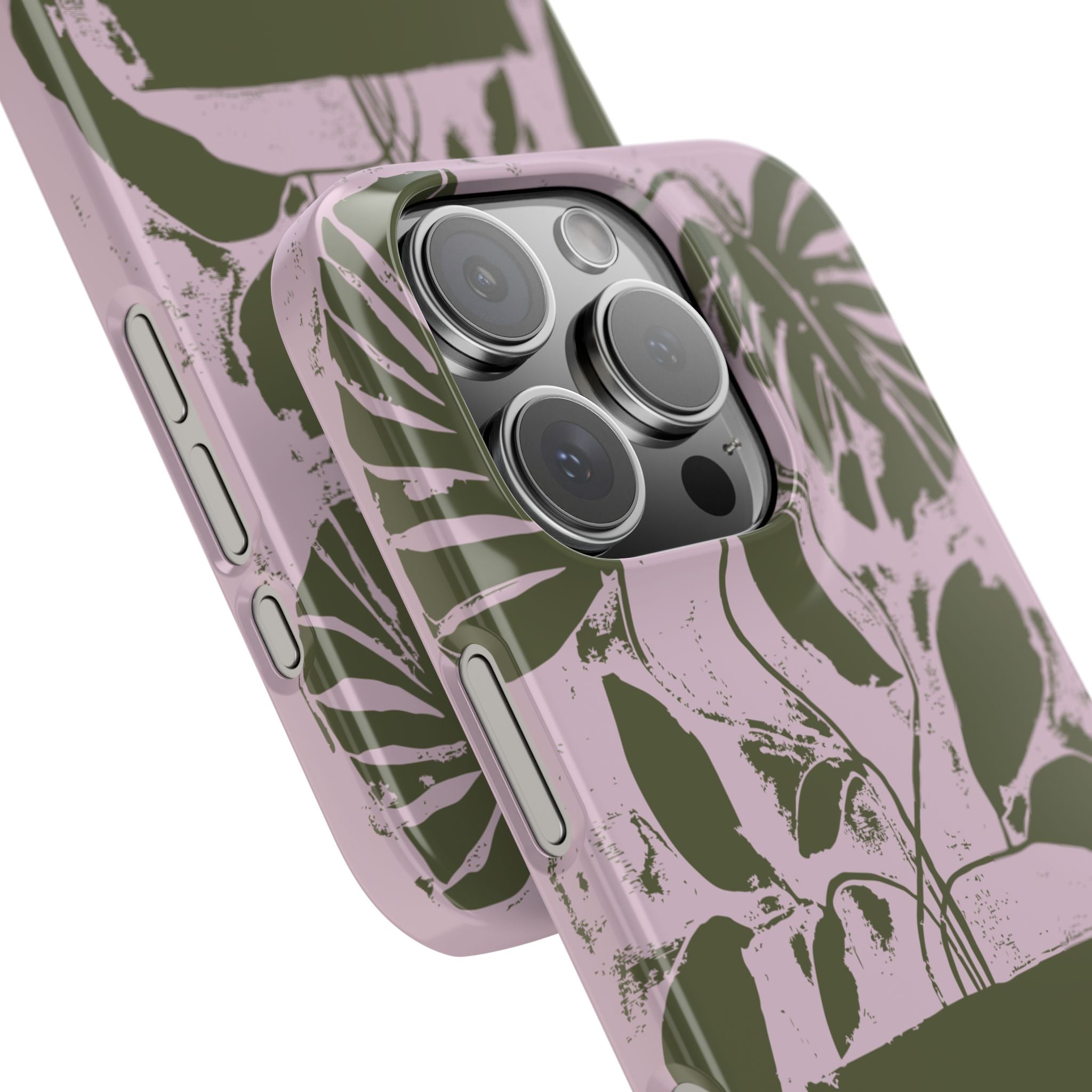 Slim Phone Case — Retro Monstera Plant Pink Green Botanical Design