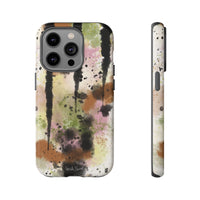 Watercolor Ink Splash Tough Phone Case — Abstract Olive, Blush & Charcoal Protective Cover