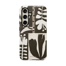 Floral Block Print Tough Phone Case — Black & White Botanical Protective Cover