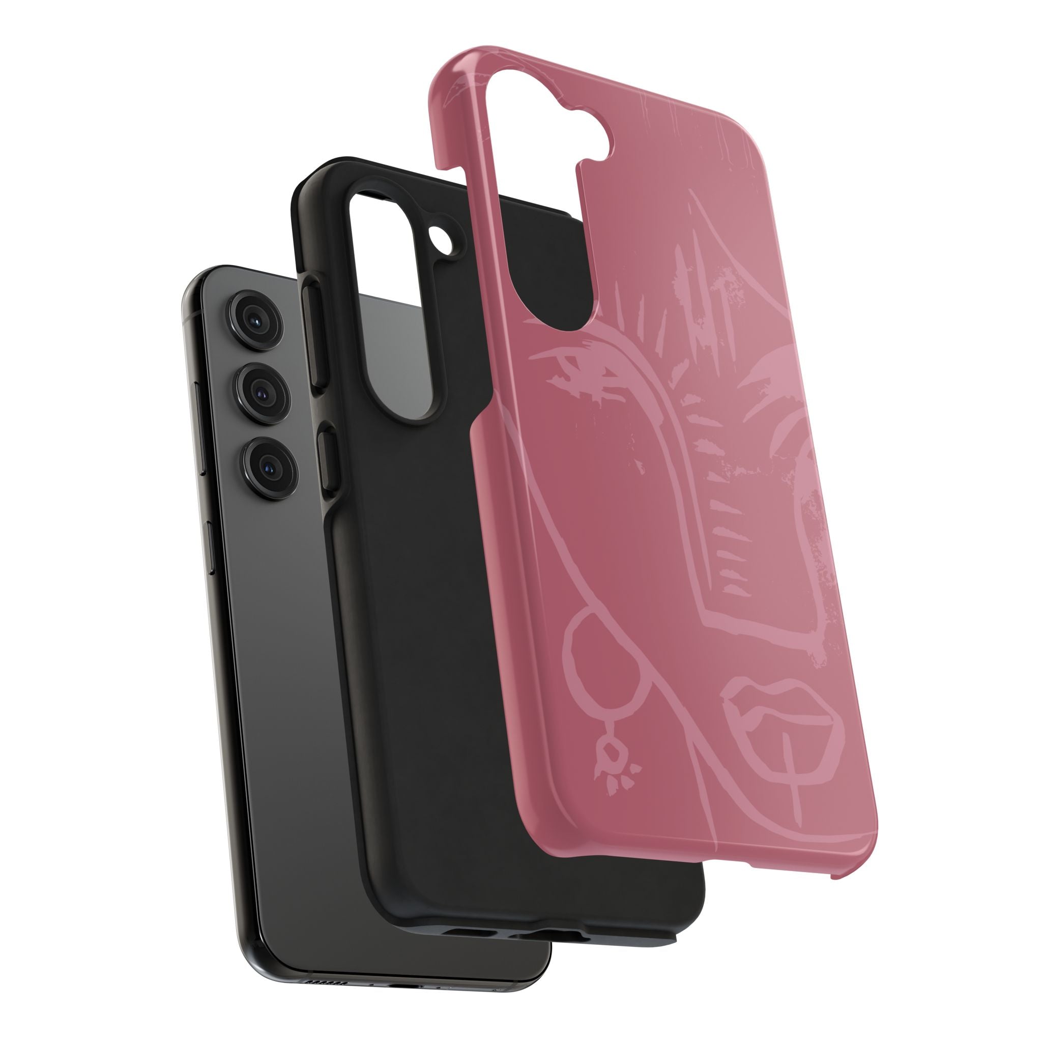 Abstract Line Face Tough Phone Case | Blush Pink Minimalist Art