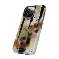 Watercolor Ink Splash Tough Phone Case — Abstract Olive, Blush & Charcoal Protective Cover