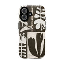 Floral Block Print Tough Phone Case — Black & White Botanical Protective Cover