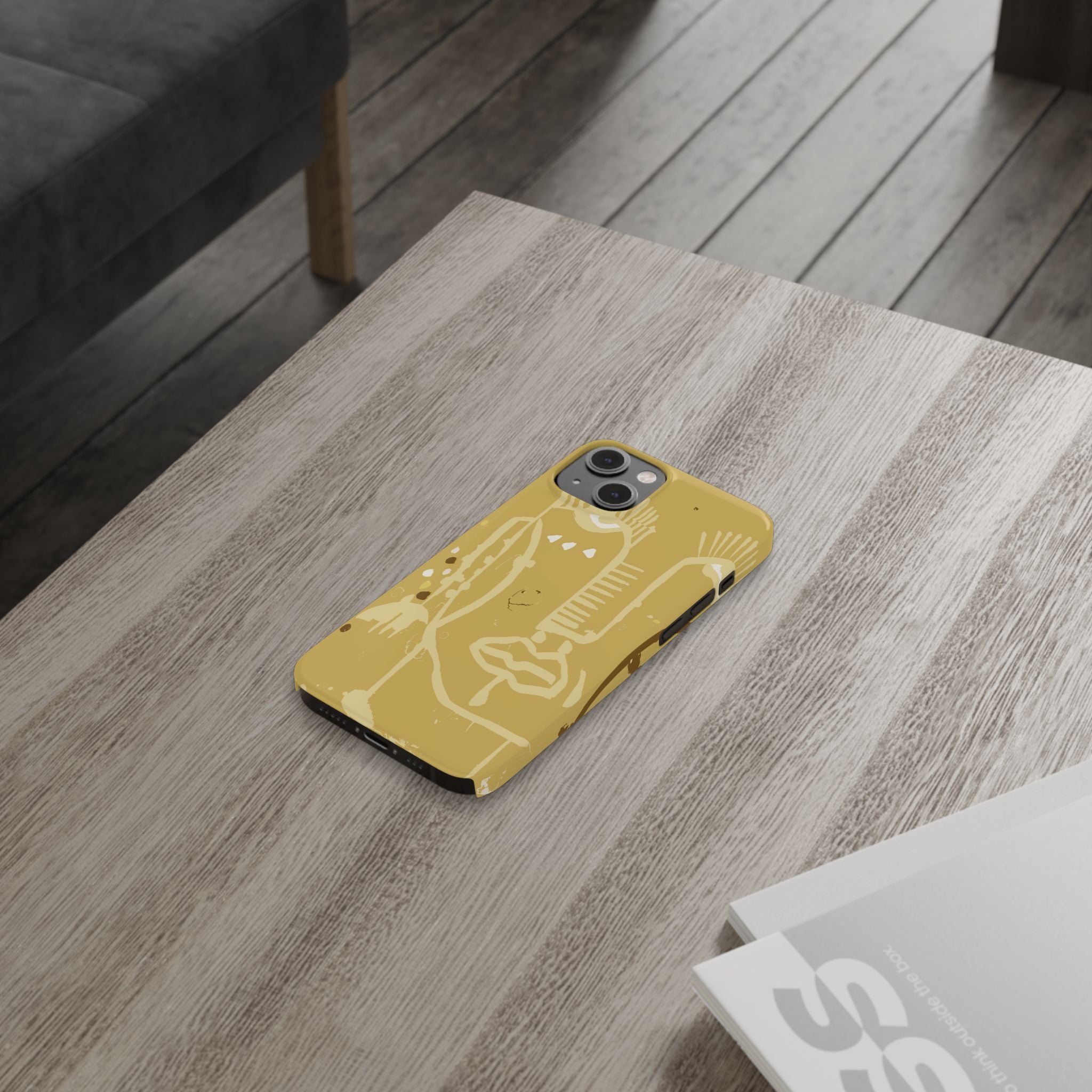 Abstract Line Face Slim Phone Case | Minimalist Art, Mustard Yellow