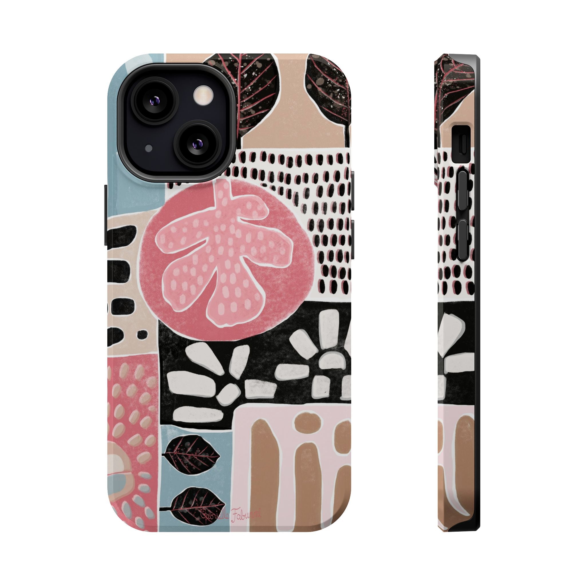 Abstract Floral Magnetic Phone Case — Impact-Resistant Protective Cover with Pink & Teal Collage Design