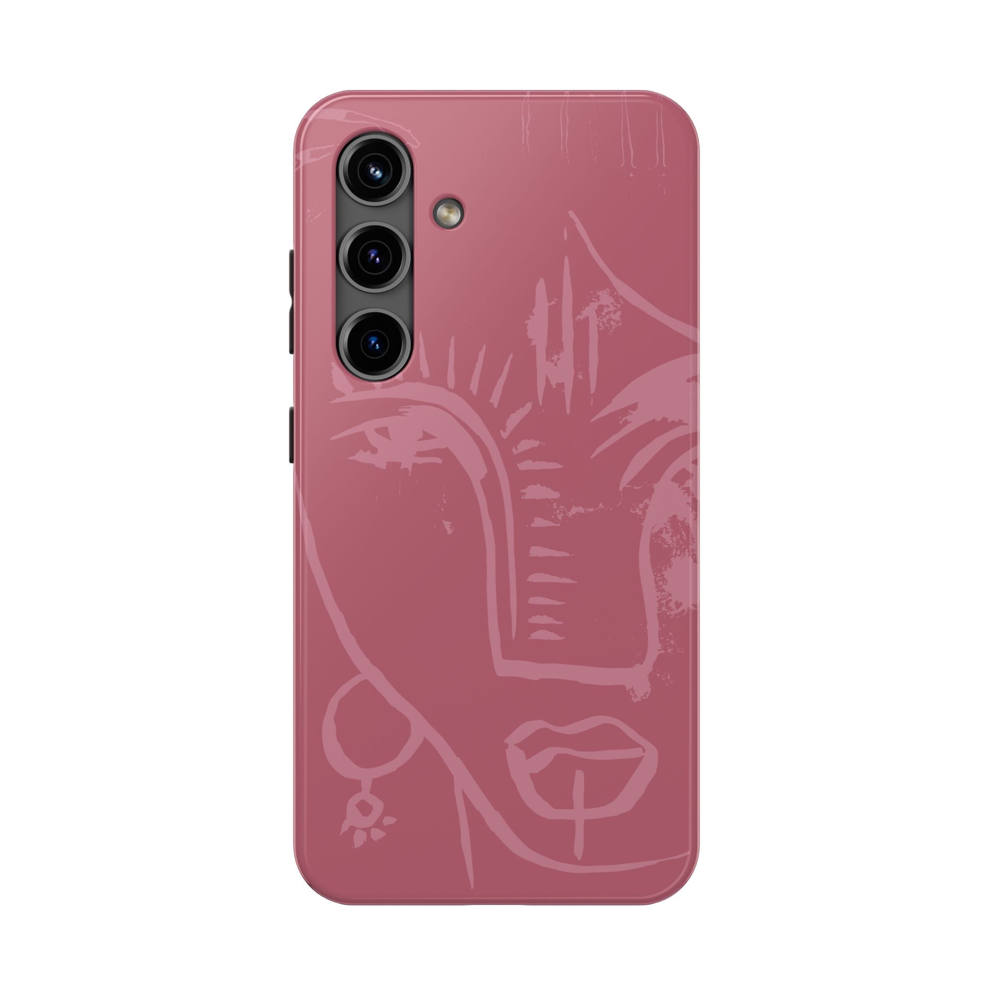 Abstract Line Face Tough Phone Case | Blush Pink Minimalist Art