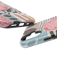 Abstract Floral Magnetic Phone Case — Impact-Resistant Protective Cover with Pink & Teal Collage Design
