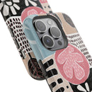 Abstract Floral Magnetic Phone Case — Impact-Resistant Protective Cover with Pink & Teal Collage Design
