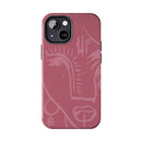 Abstract Line Face Tough Phone Case | Blush Pink Minimalist Art