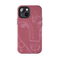 Abstract Line Face Tough Phone Case | Blush Pink Minimalist Art
