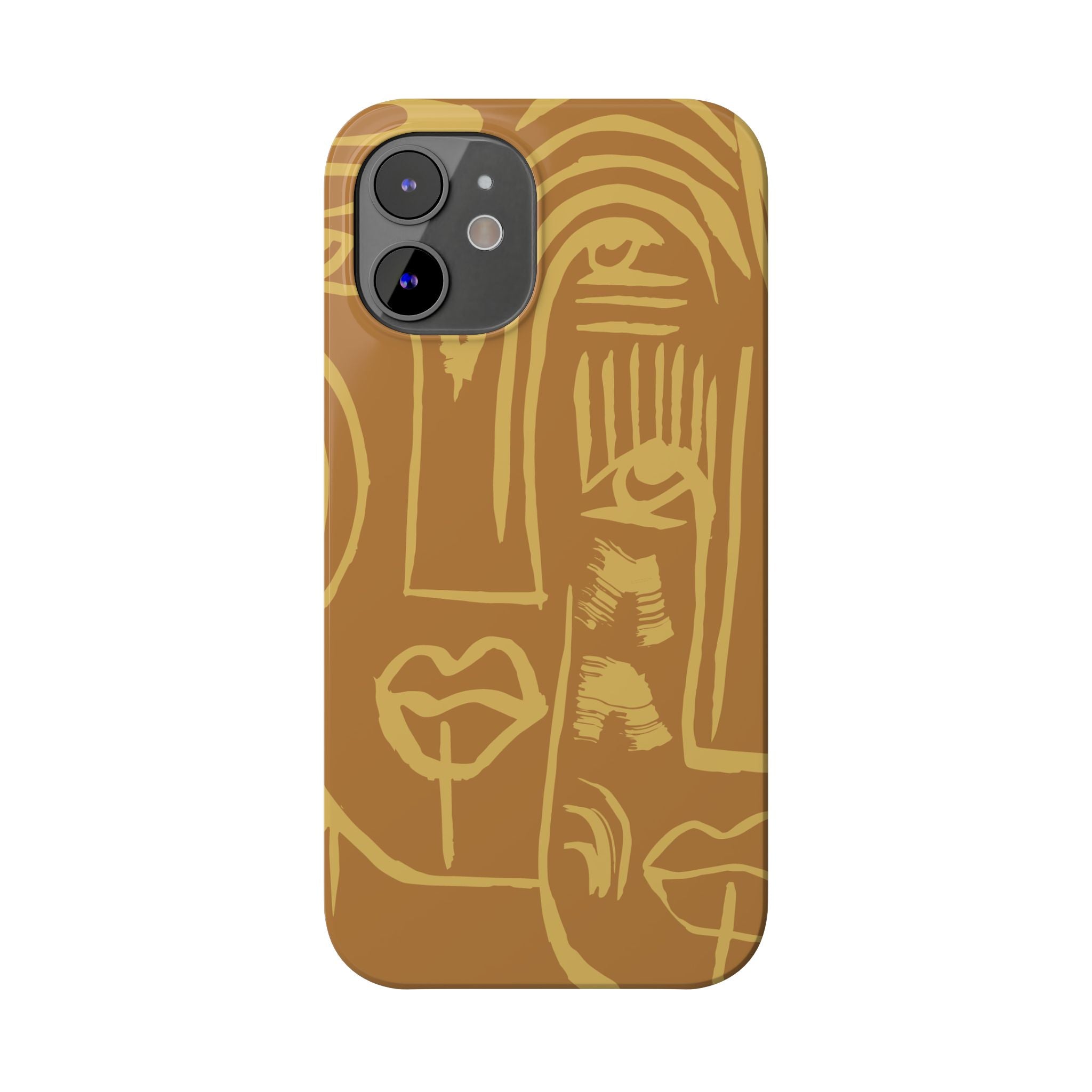 Abstract Face Line Art Slim Phone Case | Minimalist Brown Sketch
