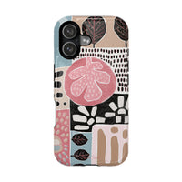 Abstract Floral Magnetic Phone Case — Impact-Resistant Protective Cover with Pink & Teal Collage Design