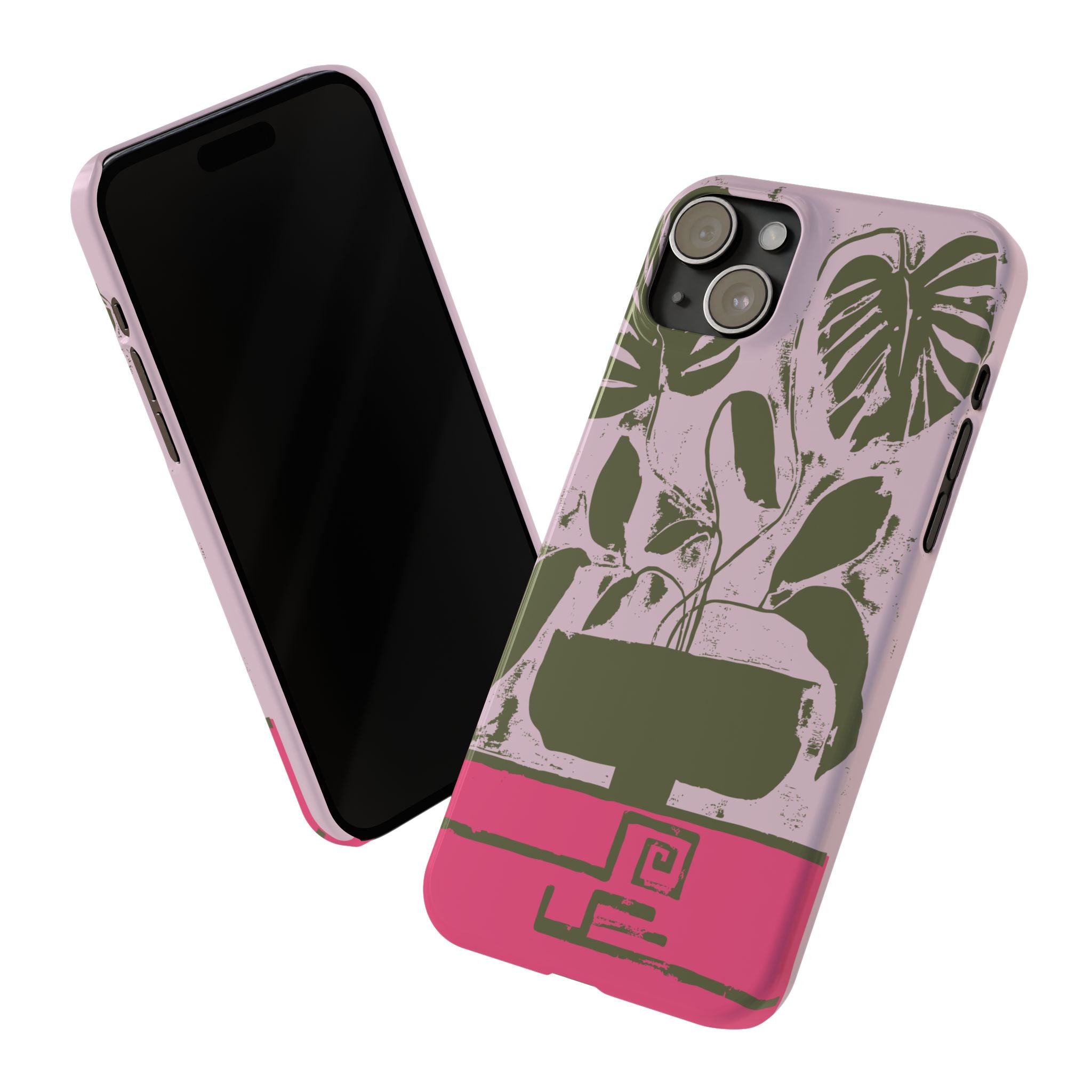 Slim Phone Case — Retro Monstera Plant Pink Green Botanical Design