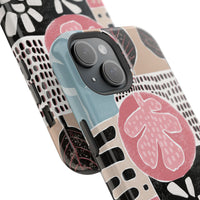 Abstract Floral Magnetic Phone Case — Impact-Resistant Protective Cover with Pink & Teal Collage Design