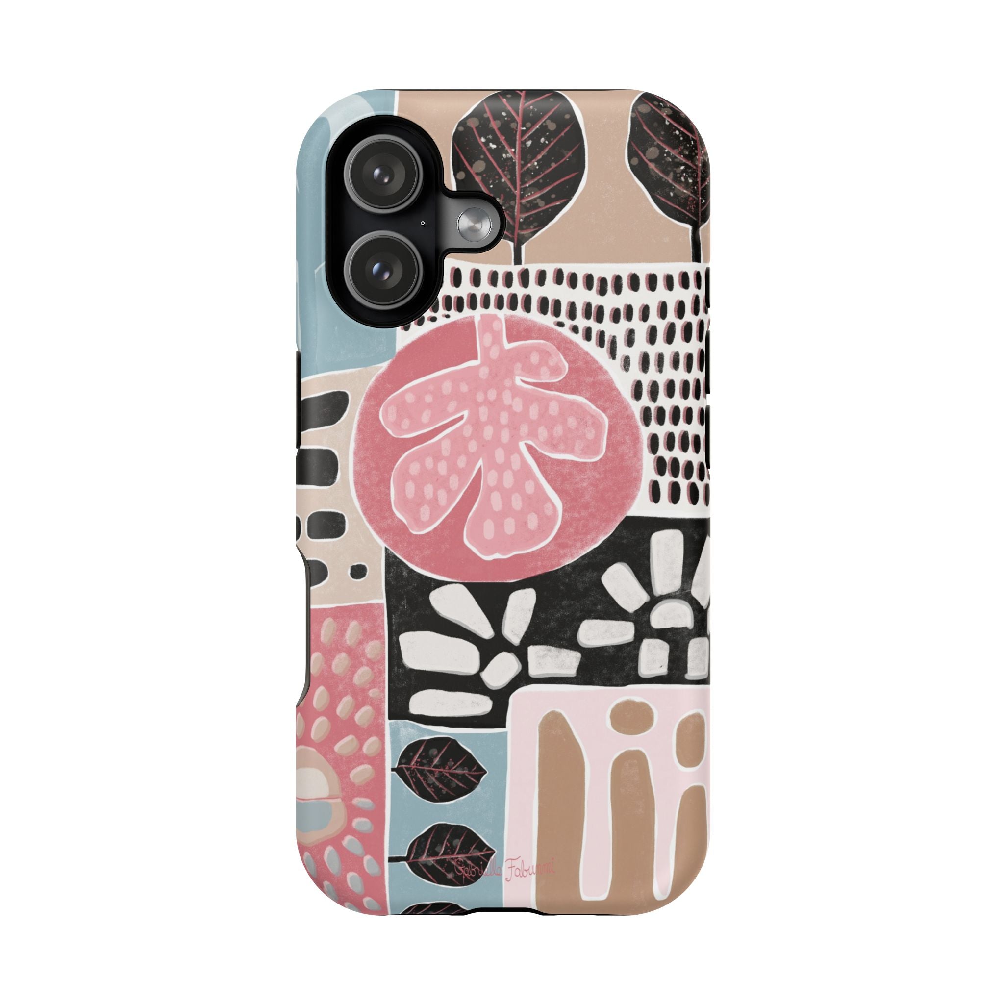 Abstract Floral Magnetic Phone Case — Impact-Resistant Protective Cover with Pink & Teal Collage Design