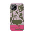 Slim Phone Case — Retro Monstera Plant Pink Green Botanical Design