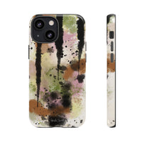 Watercolor Ink Splash Tough Phone Case — Abstract Olive, Blush & Charcoal Protective Cover