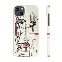 Abstract Face Line Art Slim Phone Case | Minimal Pink Accent