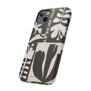 Floral Block Print Tough Phone Case — Black & White Botanical Protective Cover